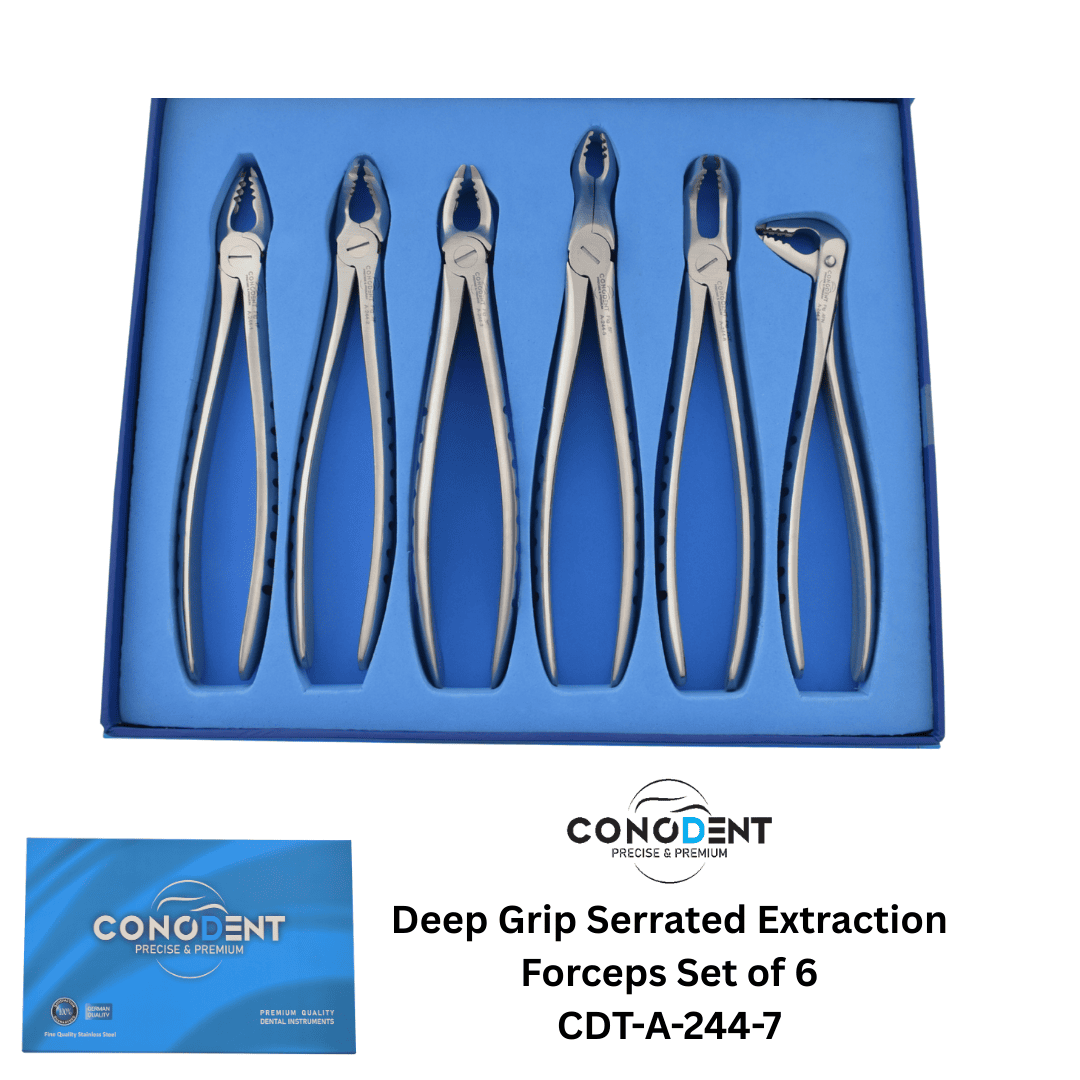 CONODENT 6-Piece Deep Grip Serrated Forceps Set - CDT-A-244-7