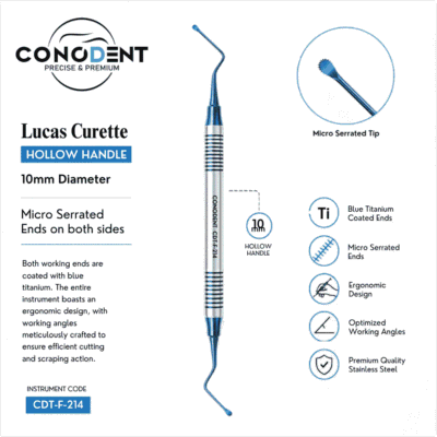 CONODENT Micro-Serrated Lucas Curette CDT-F-214 – Titanium Blue Coated