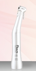 Tealth slow speed straight head dental handpiece with external irrigation tube attached.