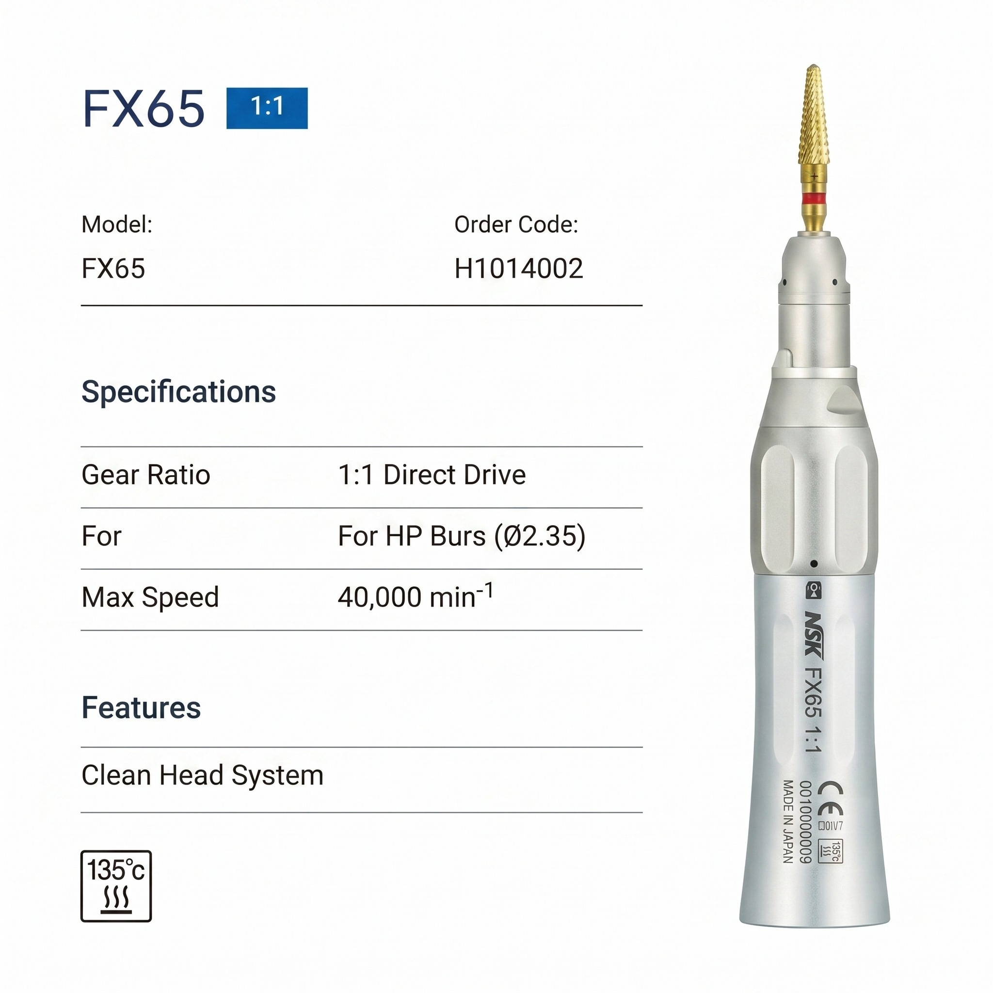 NSK FX65 Straight Handpiece - Image 2