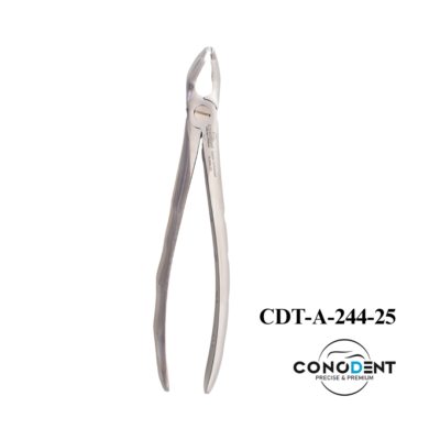 Conodent Deep Grip Anatomical Handle Special Pattern A-244-25 Dental Extracting Forceps made from surgical-grade stainless steel.