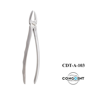 Conodent Extracting Forceps English Pattern Upper Molar Left #90 CDT-A-103 made from surgical-grade stainless steel for maxillary left molar extraction.